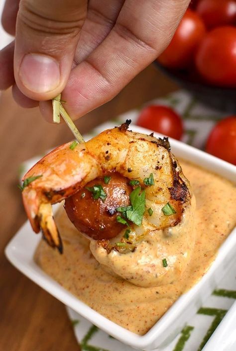 Spicy Shrimp and Sausage Skewers By Iowa Girl Eats